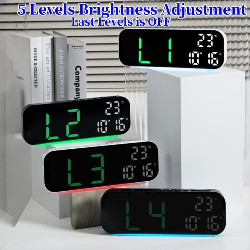 Цифровой будильник с питанием от USB с RGB подсветкой настроения, ТЕМПЕРАТУРА, ДАТА, 2 будильника, повтор, настольные часы, 12/24-часовой формат, автоматическая регулировка яркости, таймер, обратный отсчет, светодиодные часы