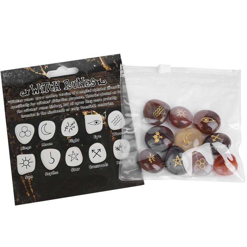 10PC Natural Red Agate Crystal Fortune Telling Witch Runes Stone Mineral Tumbled Carnelian Gemstone Divination Runestone Healing