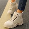 New Women Boots High Top Sneakers Leather Canvas Riding Boots Motorcycle Ankle Boots Platform Workwear Style Shoes Plus Size 44