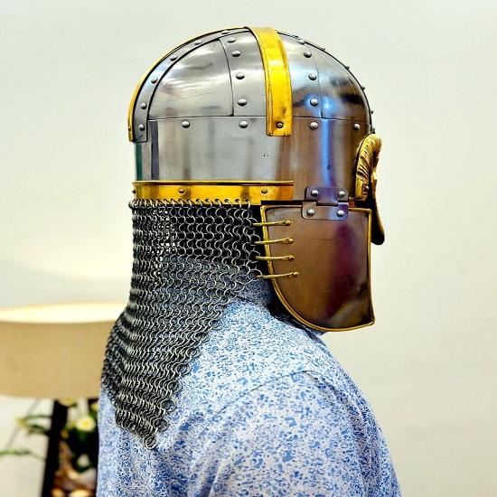 Кольчужный шлем викинга средневековый рыцарь латунная носовая кольчуга кованая вручную броня лучший подарок