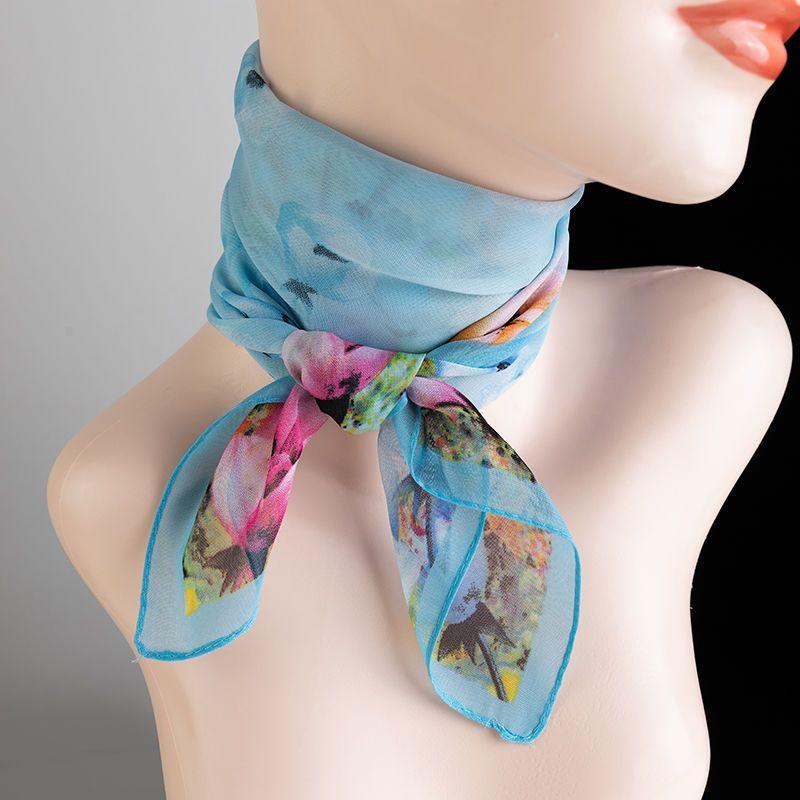 Spring and Summer Versatile Printed Small Square Scarf Soft Chiffon Thin Scarf Women's Neck Protection Decorative Scarf Square Scarf