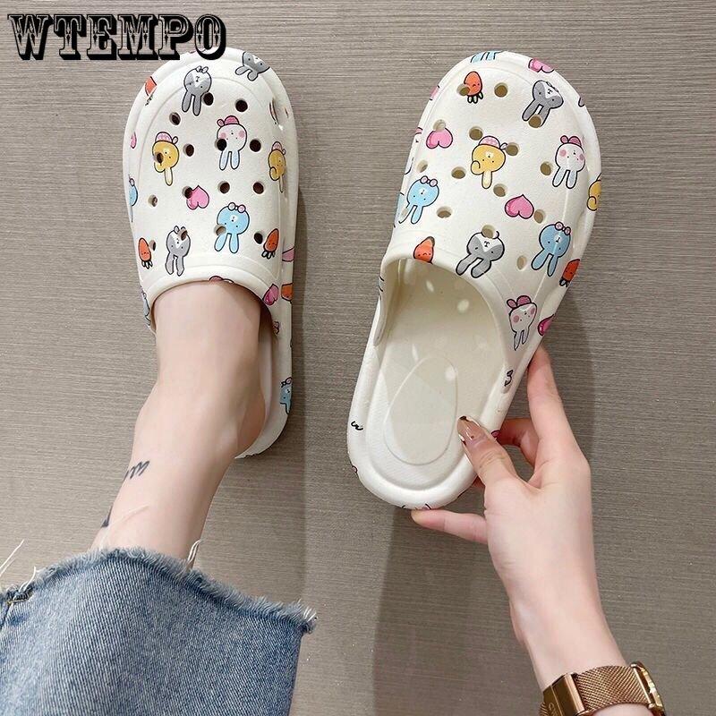 Шлепанцы из ПВХ, женская верхняя одежда, обувь с защитой от запаха, летние сандалии с мягкой подошвой, мультяшные сандалии, домашние тапочки для ванной комнаты с завернутым носком, уличные пляжные шлепанцы