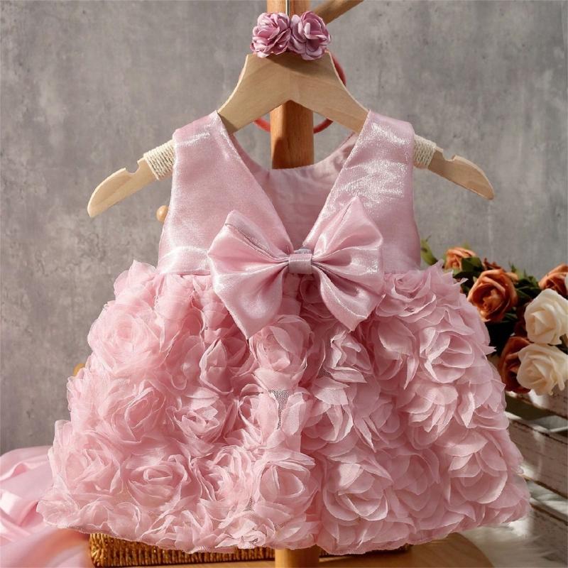 Детское платье с цветами и повязка на голову с розой, набор фотоодежды, реквизит для фотосессии, подарки для новорожденных на праздник, для детской фотографии