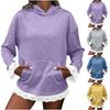 Women's Fashion Solid Color Long Sleeve Hooded Lace Trimmed Pocket Casual Pullover Sweatshirt Top