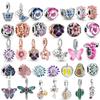 New 925 Silver Charms for Bracelets for Charm Bracelet Butterfly Amulets Charms Strong Spring Pink Jewelry Original