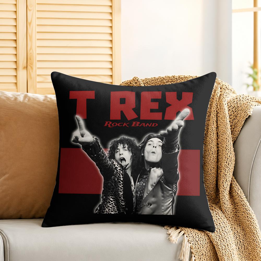 T RRex Rock Band Cool Cushion Cover Silky Short Plush Invisible Zipper Dustproof Sofa Pillow Case For Home Decor