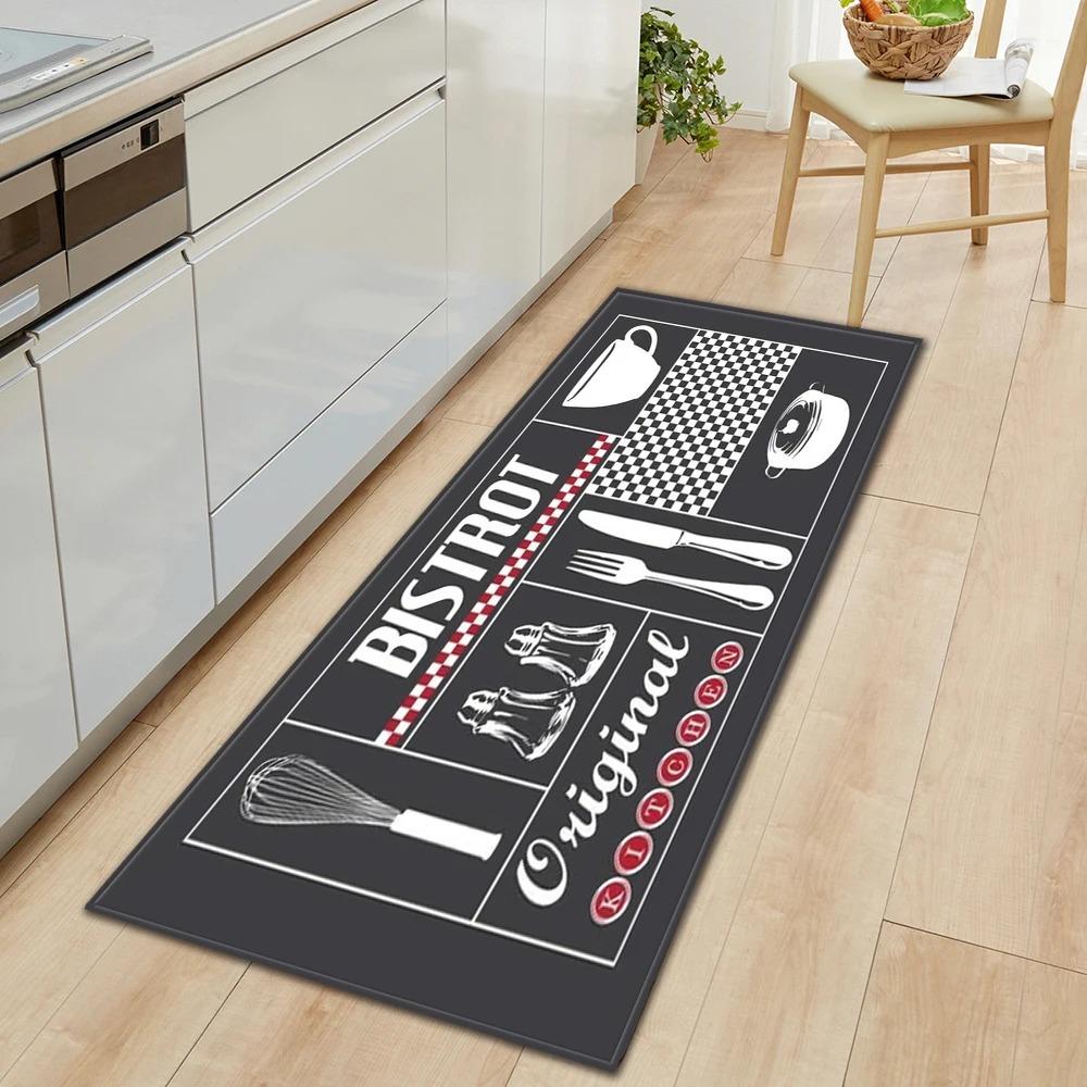 Non Slip Kitchen Runner Rug Tableware Pattern Wear Resistant Floor Mat Home Decor Carpet