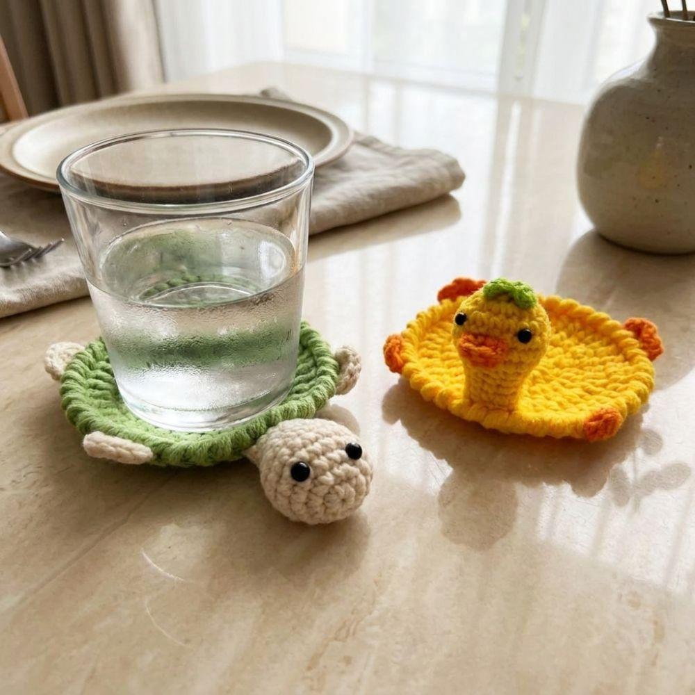 Funny Knitted Cup Mat Hand Woven Animal Drink Coaster Crochet Turtle Coaster Restaurant Table