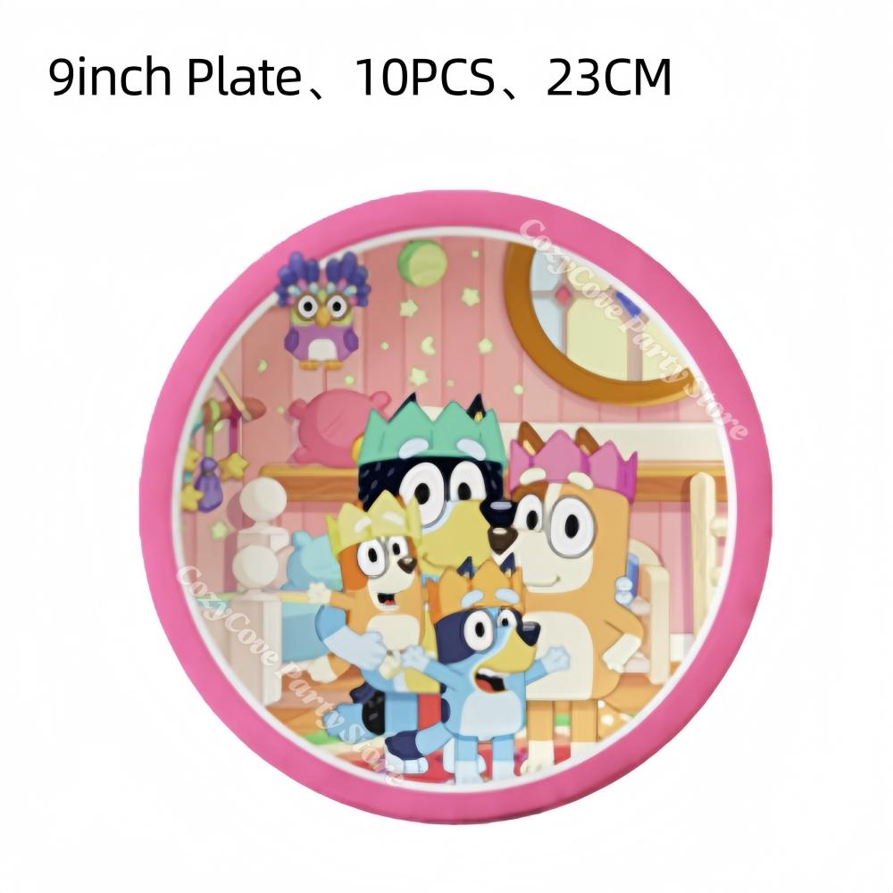 Pink Bluey Birthday Party Decoration Bingo Puppy Tableware Set Cup Plate Straws Balloons For Kids Favor Gifts Photo Booth Props