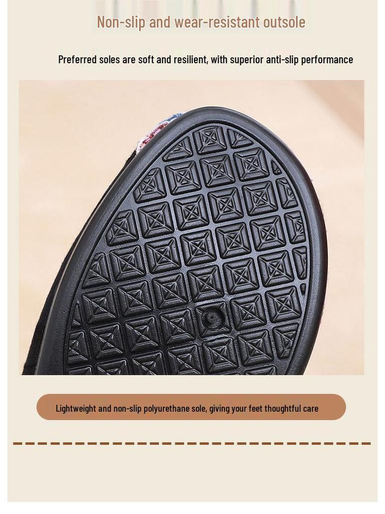 Теплые этнические вышитые хлопковые туфли – Мягкая подошва, меховая подкладка, комфорт для среднего и пожилого возраста