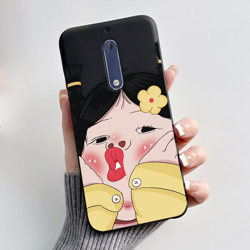 Чехол Для Nokia 5 Эстетичный Модный Милый Кот Мультяшный Черный Мягкий ТПУ Чехол для Телефона Для Nokia 5 Чехол-Бампер TA-1053 TA-1024