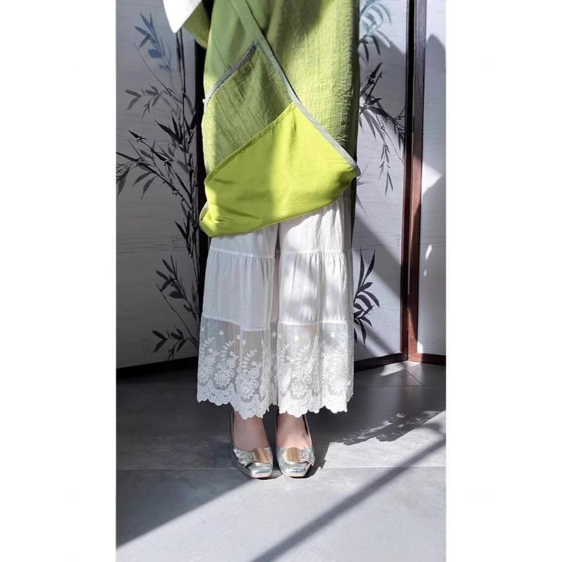 Сладкие и Свежие Укороченные Брюки Весной и Летом, Свободные Оверсайзные Вышитые Лоскутные Кружевные Однотонные Брюки Микро-клеш