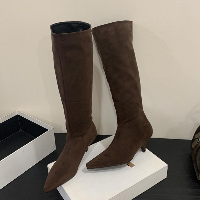 Eilyken Зимние женские сапоги до колена с острым носком, модные туфли на тонком низком каблуке, дизайнерские плиссированные ботильоны