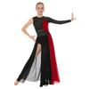 Kids Girls Dance Competition Dress: Color Block Patchwork Side Split Mesh with Shiny Rhinestones & Back Invisible Zipper for Lyrical Performance