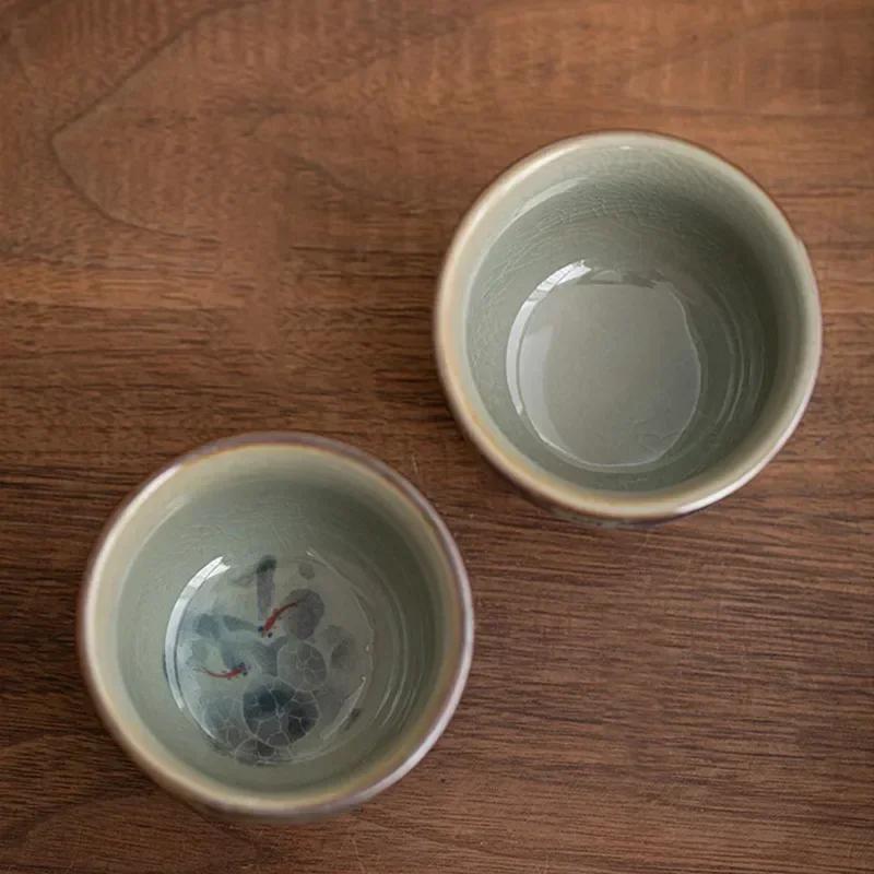 1 Pc Chinese Blue and White Porcelain Tea Cup Antique Handmade Ceramic Tea Bowl Pu'er Master Teacup Household Tea Set