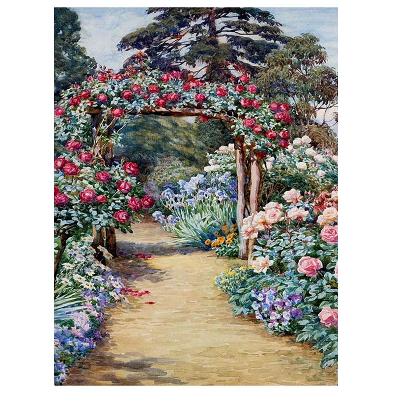 5D Diy Алмазная картина Сад Пейзаж Набор для вышивки крестом Полный дрель Круглая вышивка Мозаика Художественная картина Декор из страз