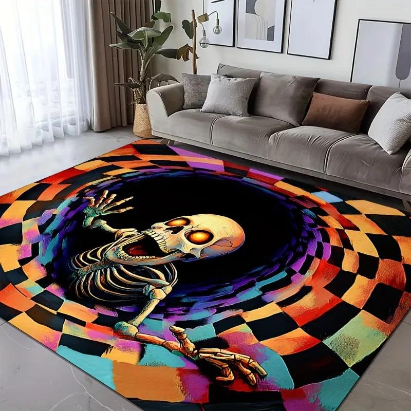 1 шт. Яркий 3D ковер с иллюзией скелета, фланелевый, мягкий, нескользящий, противоусталостный, с красочным клетчатым узором, коврик для пола