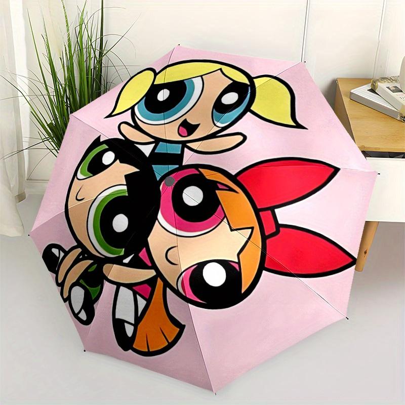 1pc Powerpuff Girls Automatic Umbrella - 8-Rib Foldable Design, Outdoor Adventures, and Family Celebrations, Durable Canopy Material y250827111