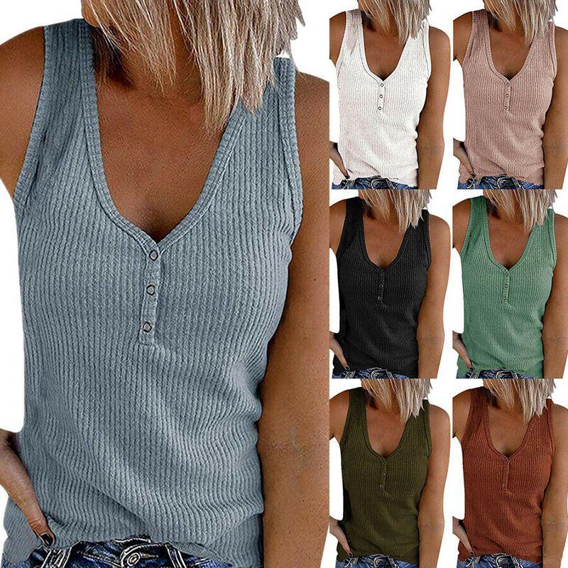 Stylish Women's Sleeveless Vest With V Neck And Ribbed Design For Summer Comfort