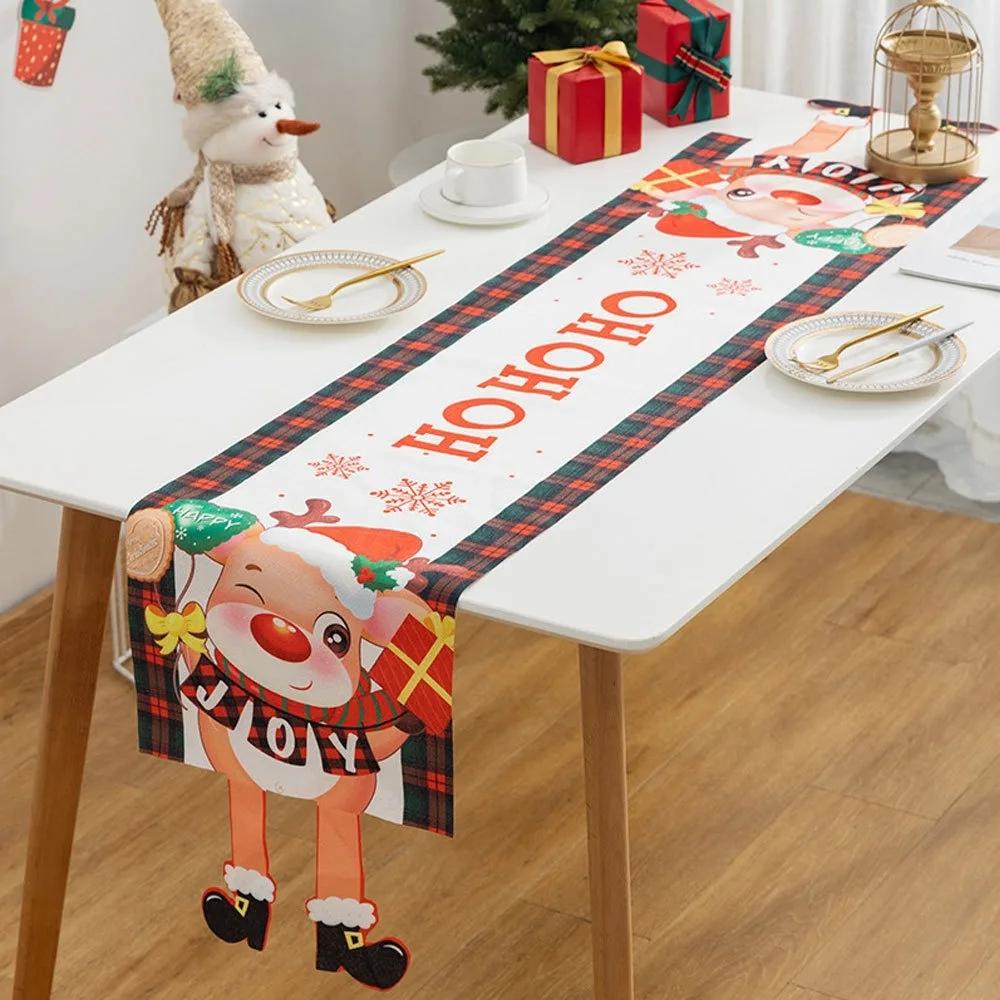 Мультяшная ткань Рождественская скатерть Рождественский орнамент Navidad Table Runner Многоразовый Рождественский флаг для стола Рождество