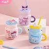 Керамическая кружка Sanrio 450 мл Кролики Синнаморолл Куроми Милая мультяшная кружка для воды с соломинкой и крышкой Домашний офисный стакан для кофе Чашка для чая в подарок девочке
