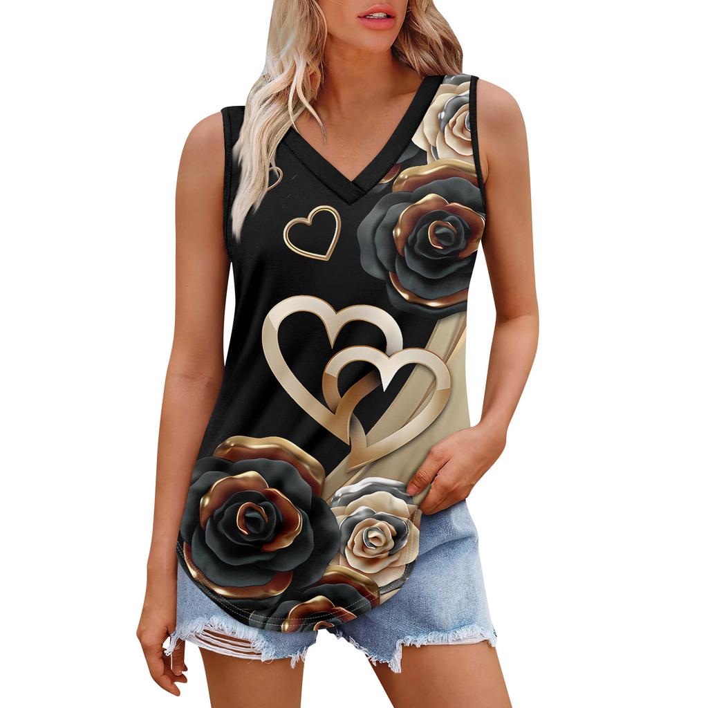 Women's Girl V Neck Tank Top Printing Casual Top Tank Tops For Women Loose Fit Sleeveless Tops Flowy