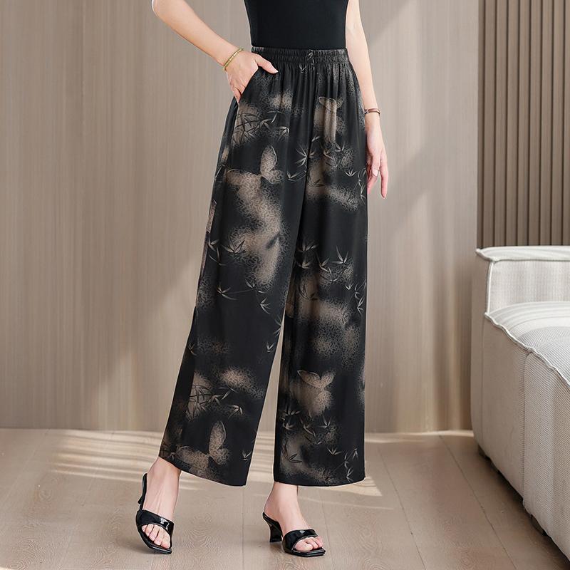 Большие размеры Летние женские брюки Высокая талия Свободная винтажная одежда Эластичный пояс Летние брюки