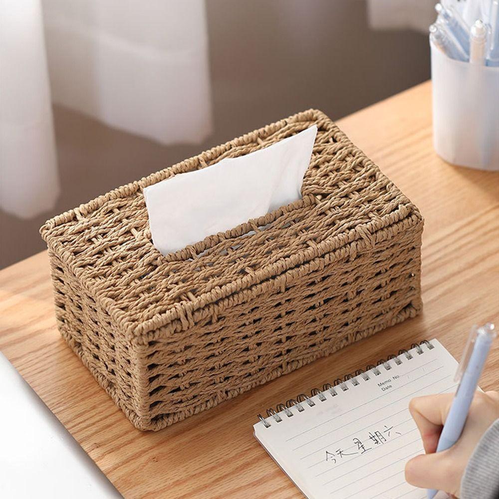 Handmade Imitation Rattan Tissue Case Decoration Tissue Paper Container Living Room