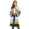 Осенне-зимний женский разноцветный лоскутный контрастный полосатый длинный тканый свитер