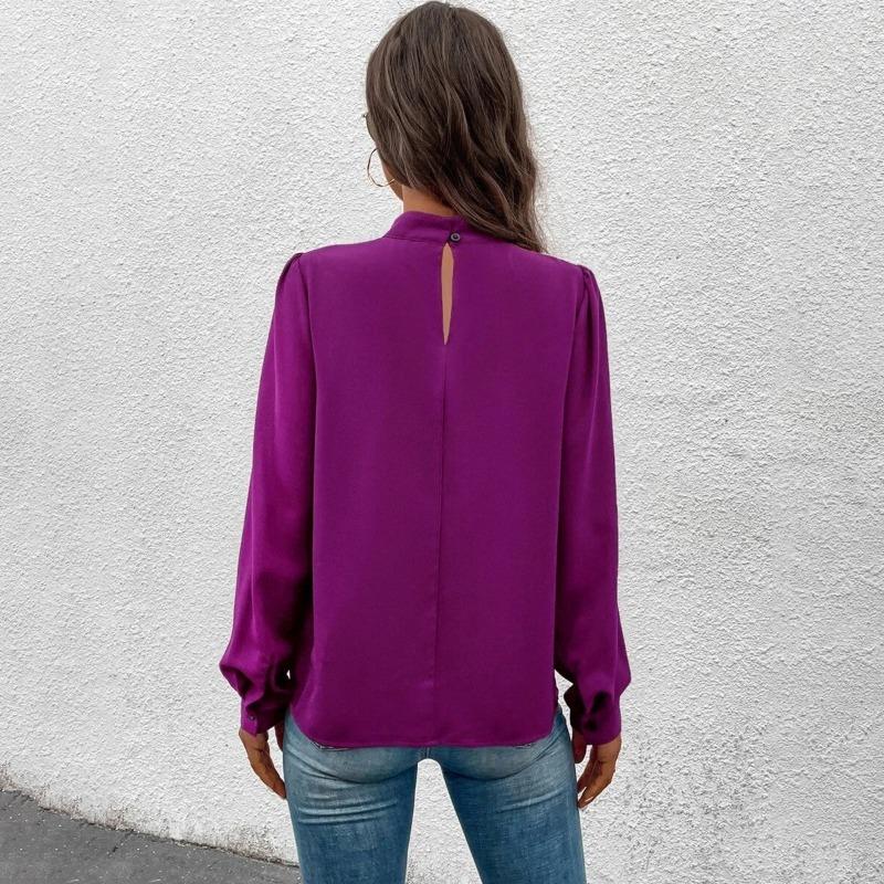Женская атласная рубашка весна-лето с рукавами-фонариками, модные атласные рубашки с длинными рукавами