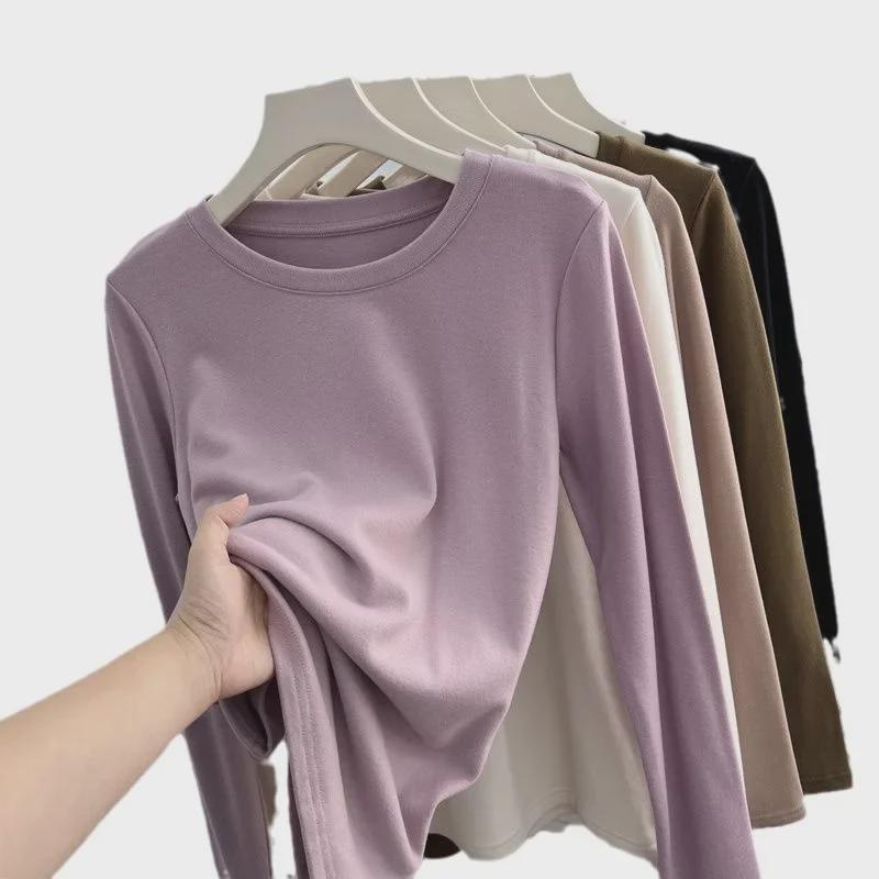 "Расчистка: Женская футболка с длинным рукавом и круглым вырезом из плотной ткани с начесом на осень/зиму