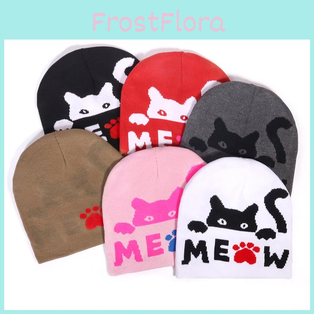 Cat Animal Pattern Knit Hat For Cold Weather Outdoor Riding And Street Style