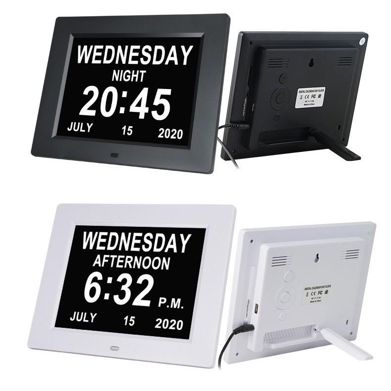 8-дюймовая цифровая фоторамка высокой четкости с крупным шрифтом, электронный календарь, будильник для пожилых