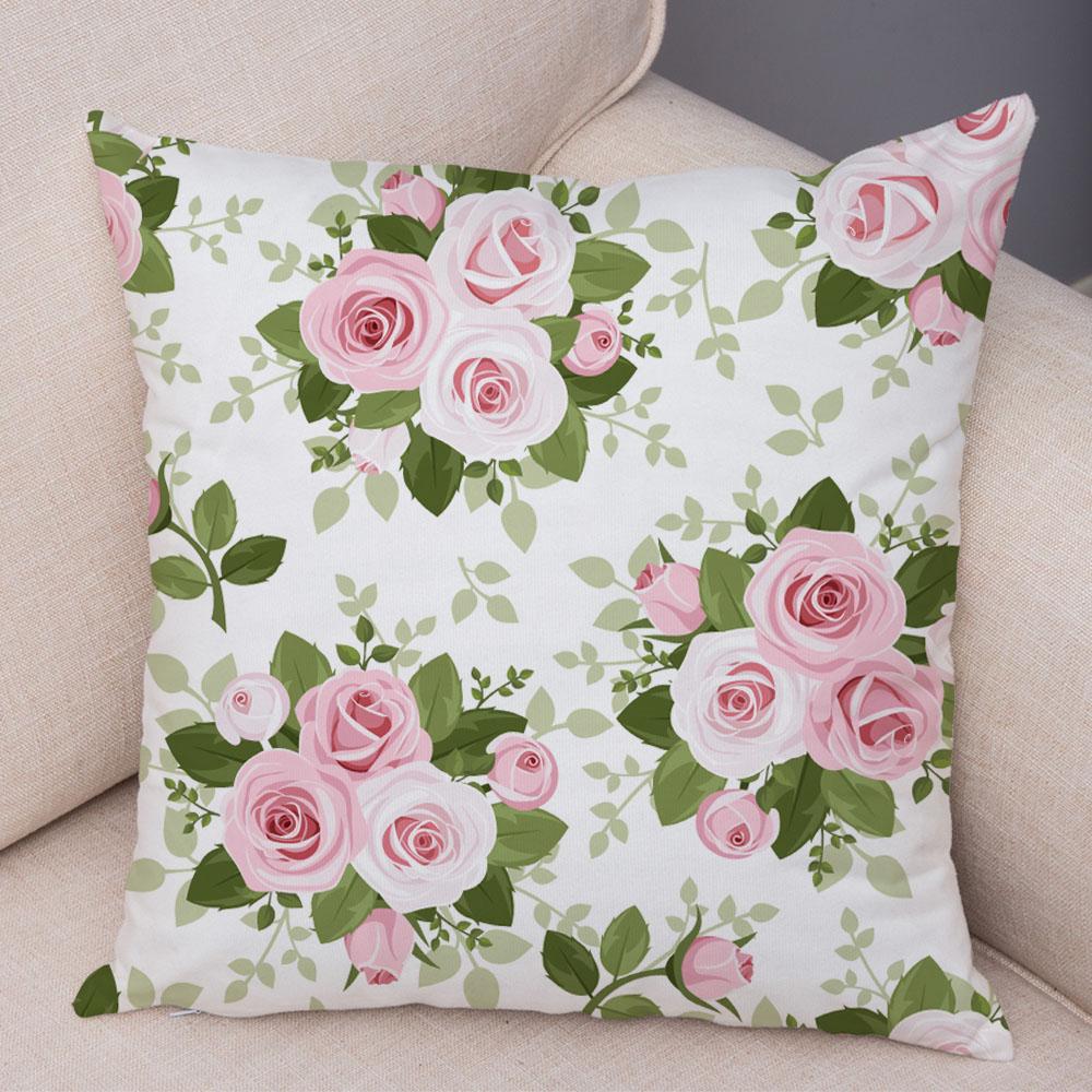 Rose Red Flower Pillowcase Decorative Bird Flower Plant Pillowcase Cushion Sofa Home Car