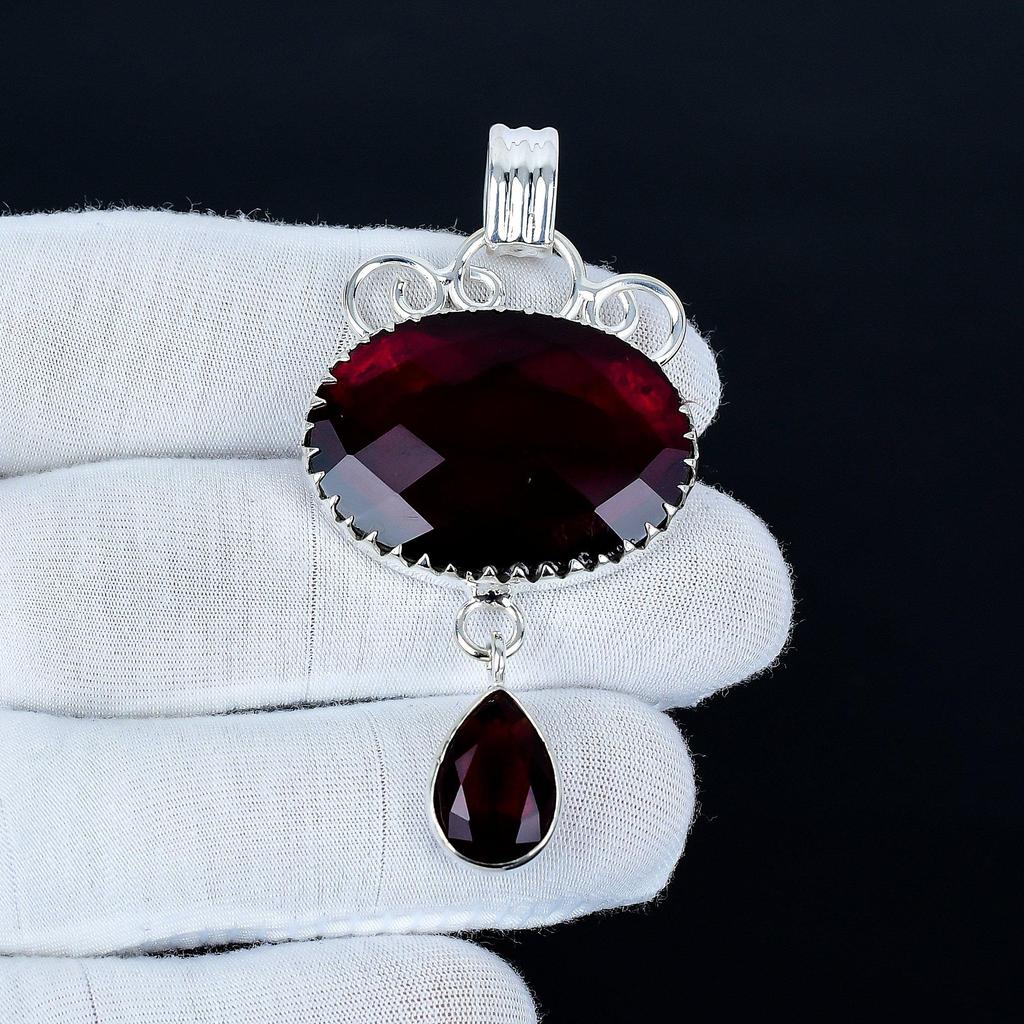 Red Garnet Pendant, 925 Sterling Silver Handmade Jewelry, Red Garnet Silver Pendant, Party Wear Jewelry For Women's, Pendant Christmas Jewelry