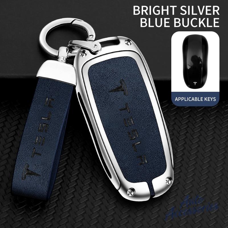 ALN1 Alloy Car Smart Remote Key Case Cover Protection Shell Keyring For Tesla Model 3 Model Y Model S X Leather Keychain Accessories