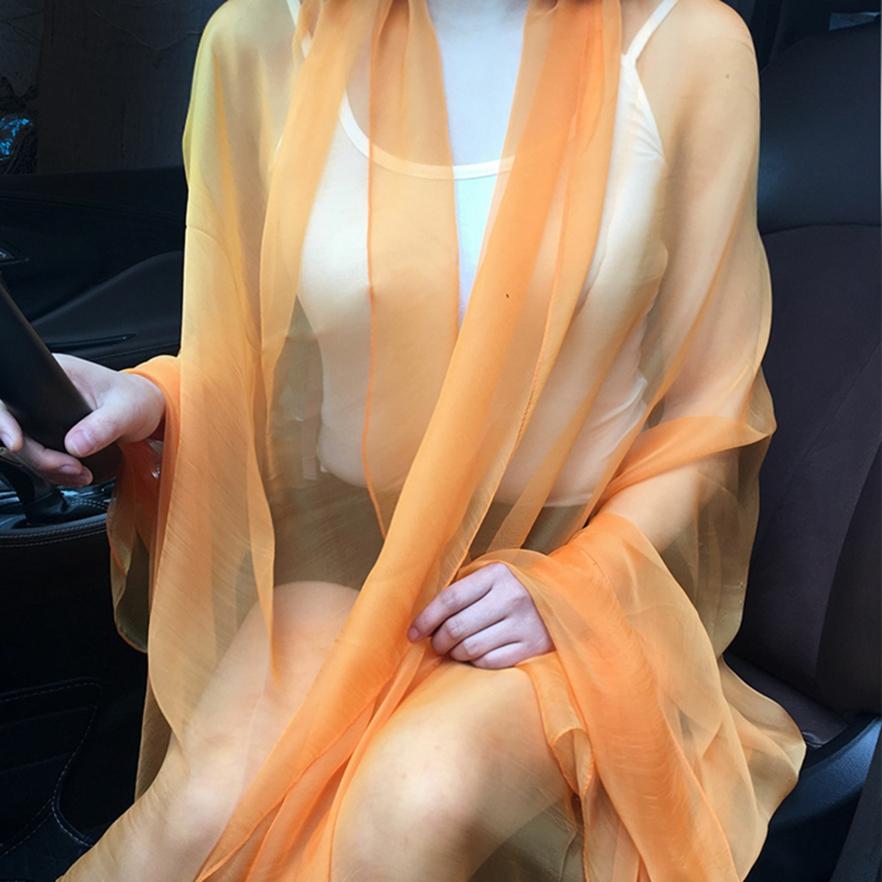 Spring and Summer Lightweight Chiffon Scarf Ultra Thin Solid Color Ice Silk Scarf Long Beach Sun Protection Cape Beach Towel