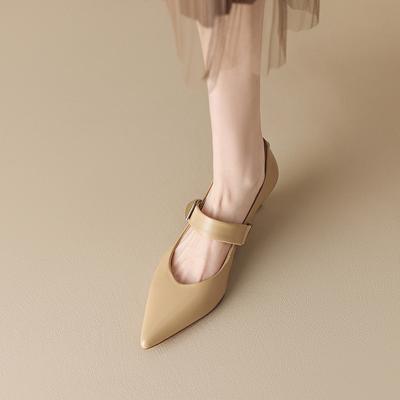 Новые весенне-осенние туфли-лодочки с острым носком, женские, на среднем каблуке, с открытым верхом, на тонком каблуке, туфли Мэри Джейн для женщин