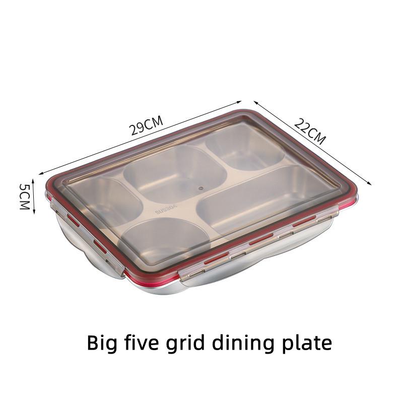 Утолщенная нержавеющая сталь 304, коробка для ланча и тарелка, школьная столовая, коробка для хранения свежих продуктов, 2/3/4/5 сеток, кемпинговая коробка для бенто с крышкой