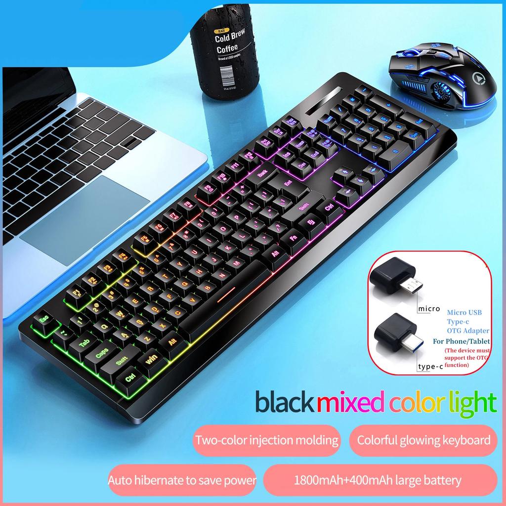 Wireless Keyboard Mouse Kit Rechargeable 2.4G 104 Keys Glow Backlight Gaming Keyboard and Mice Combos For Office Design Game