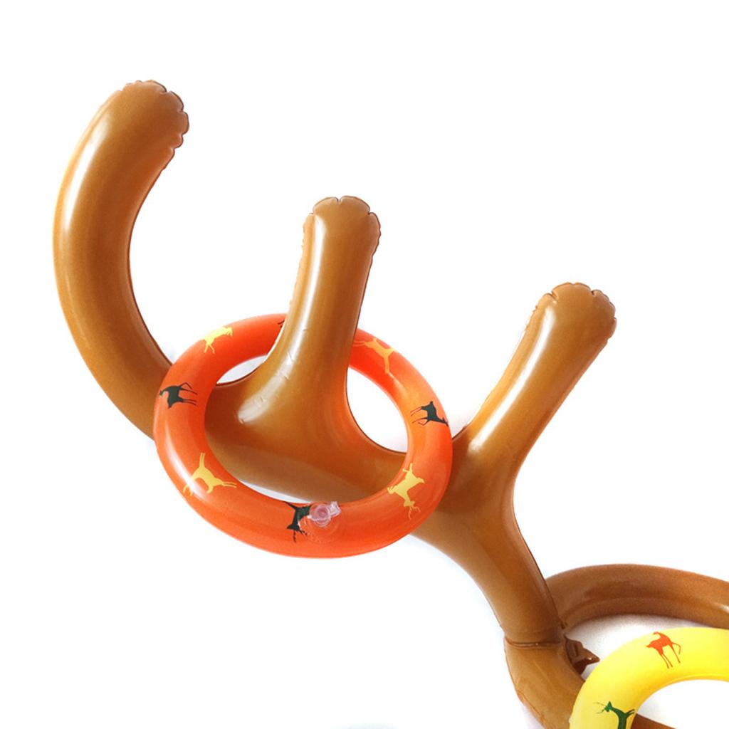 Set of 16 Christmas Inflatable Reindeer Antler Ring-Toss Game Set 2 Antler Hats 12 -Rings 1 Pump 1 Storage Bag Rudolph Game For Kids Family Xmas