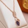 Gold Color Leaf Pendant Purple Zircon Necklace for Women Trendy Jewelry