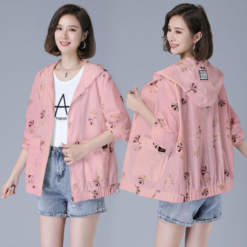 Summer Women Sun Protection Jacket Fashion Middle-Aged Mother Casual Loose Hooded Thin Windbreaker Jacket