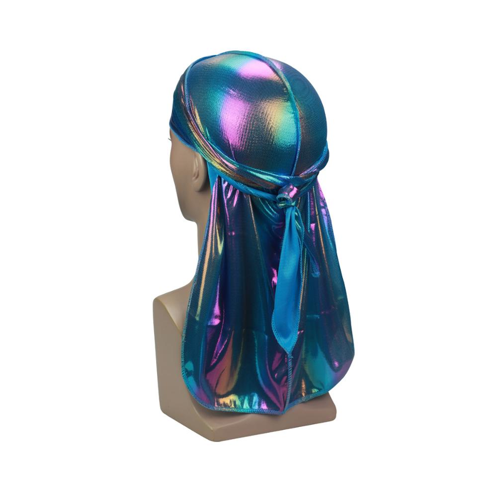 Модные мужские цветные дураги, шапки-волна, блестящие шелковые дураги, тюрбан, бандана для хип-хопа, повязка на голову, пиратские шапки с длинным хвостом