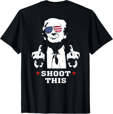 (НА СПИНЕ) Трамп 2026 - Стреляй в эту футболку Унисекс Футболка Графическая футболка