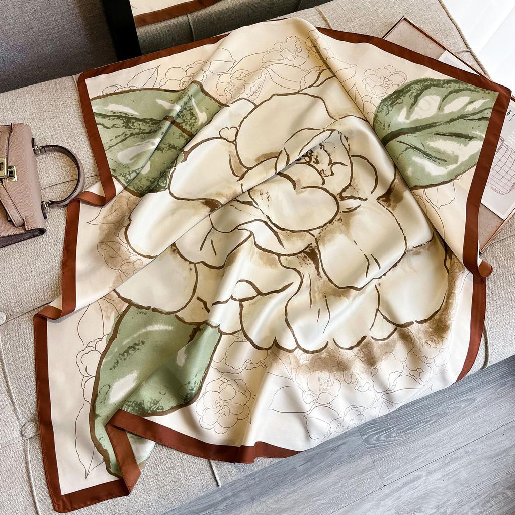 New 30 Colors Twill Silk Scarf Women 90cm Square Hijab Shawls And Wraps Female Foulard Headkerchief Elegant Floral Lady Bandana