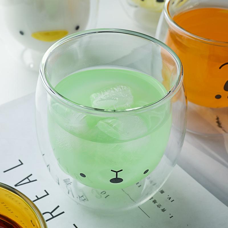 Кружка для кофе Bear с двойными стенками, креативная, милая, двойная, с милым мультяшным животным, чашка для молока, женская, милая кошка, утка, собака, для подарка, рождественский подарок