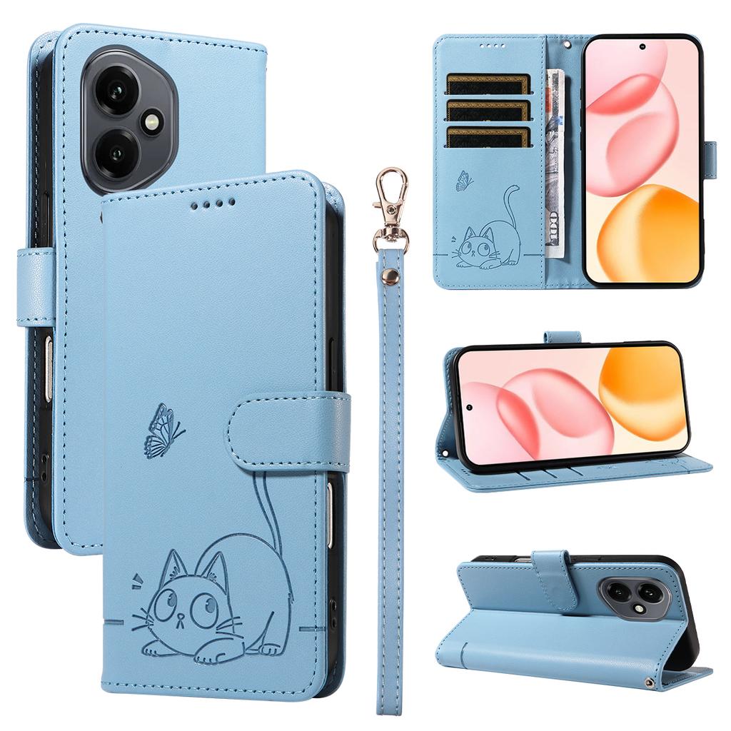 Для Honor 400 5G (Глобальный) Чехол Кошачий узор Тиснение Кожаный Чехол для телефона с ремешком на запястье