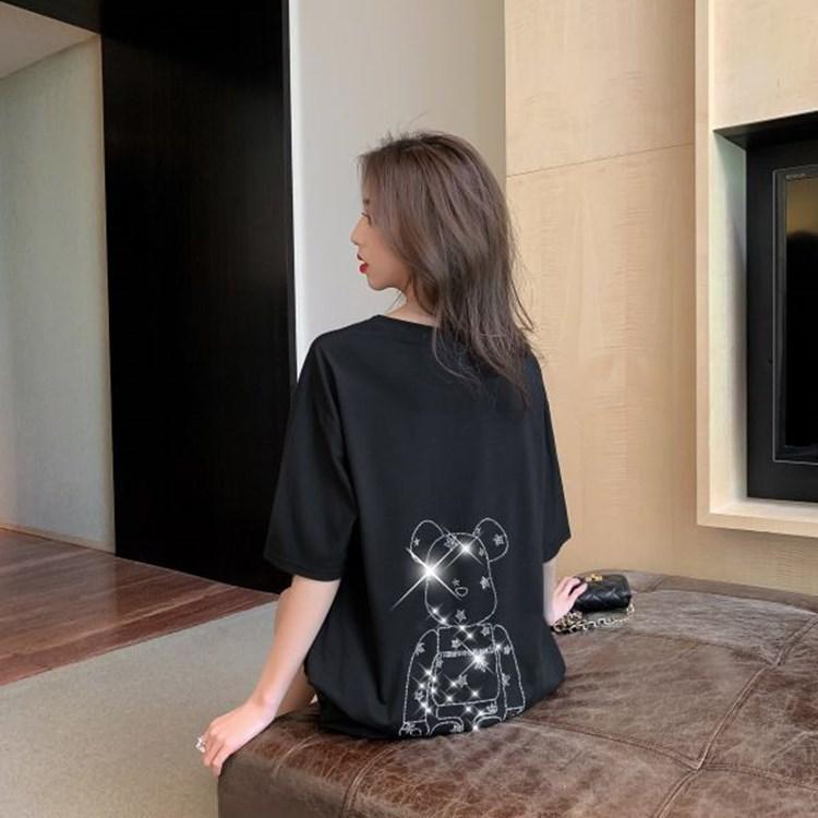 Футболка Bear Hot Diamond Black с короткими рукавами для женщин, свободная, весна-лето, новый персонализированный топ средней длины