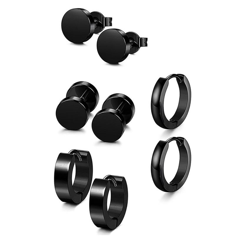 4Pairs Men Fashion Black Round Dumbbell Ear Clip Sets